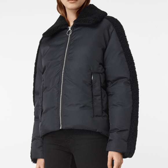 ALL SAINTS Asher Puffer Black Coat Fur Collar xs - Picture 4 of 7